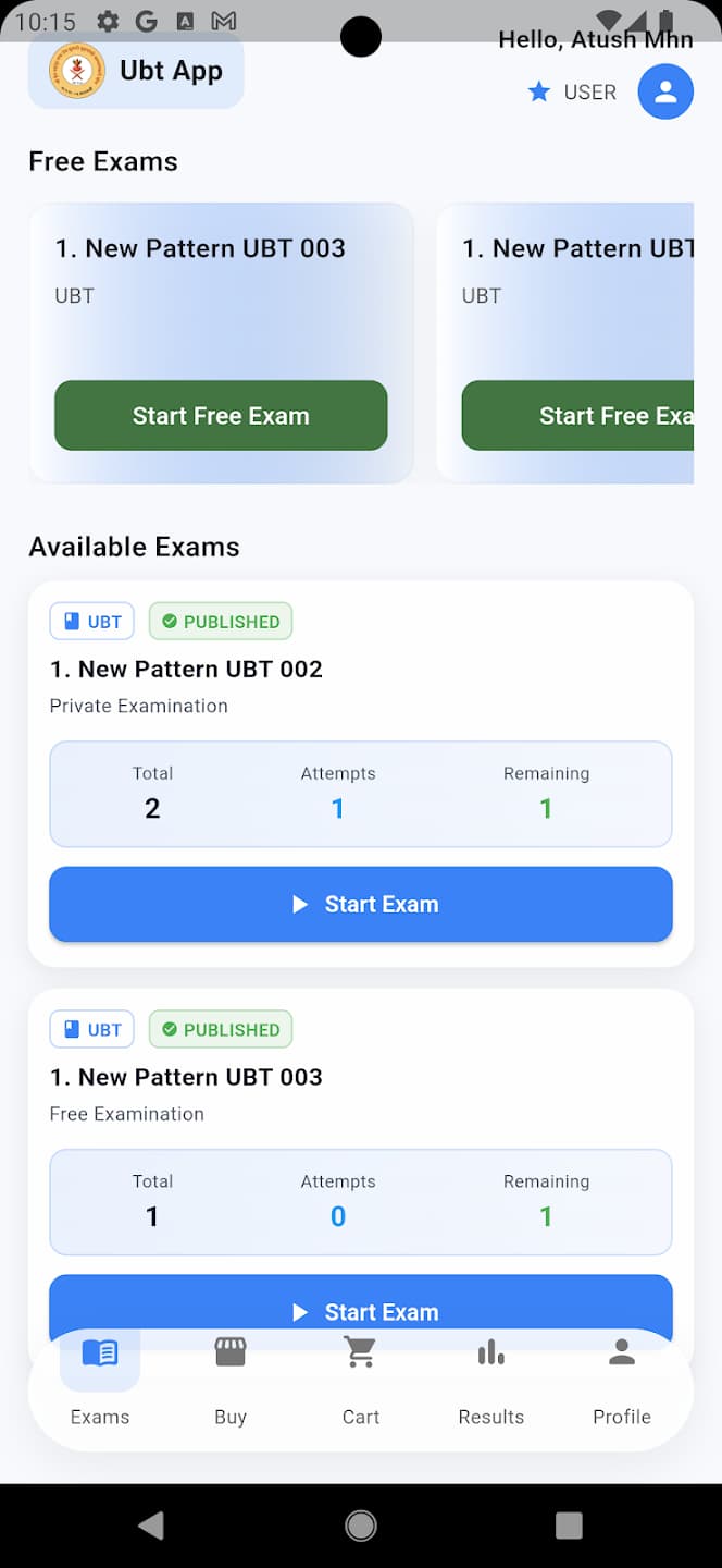 UBTApp student app home screen