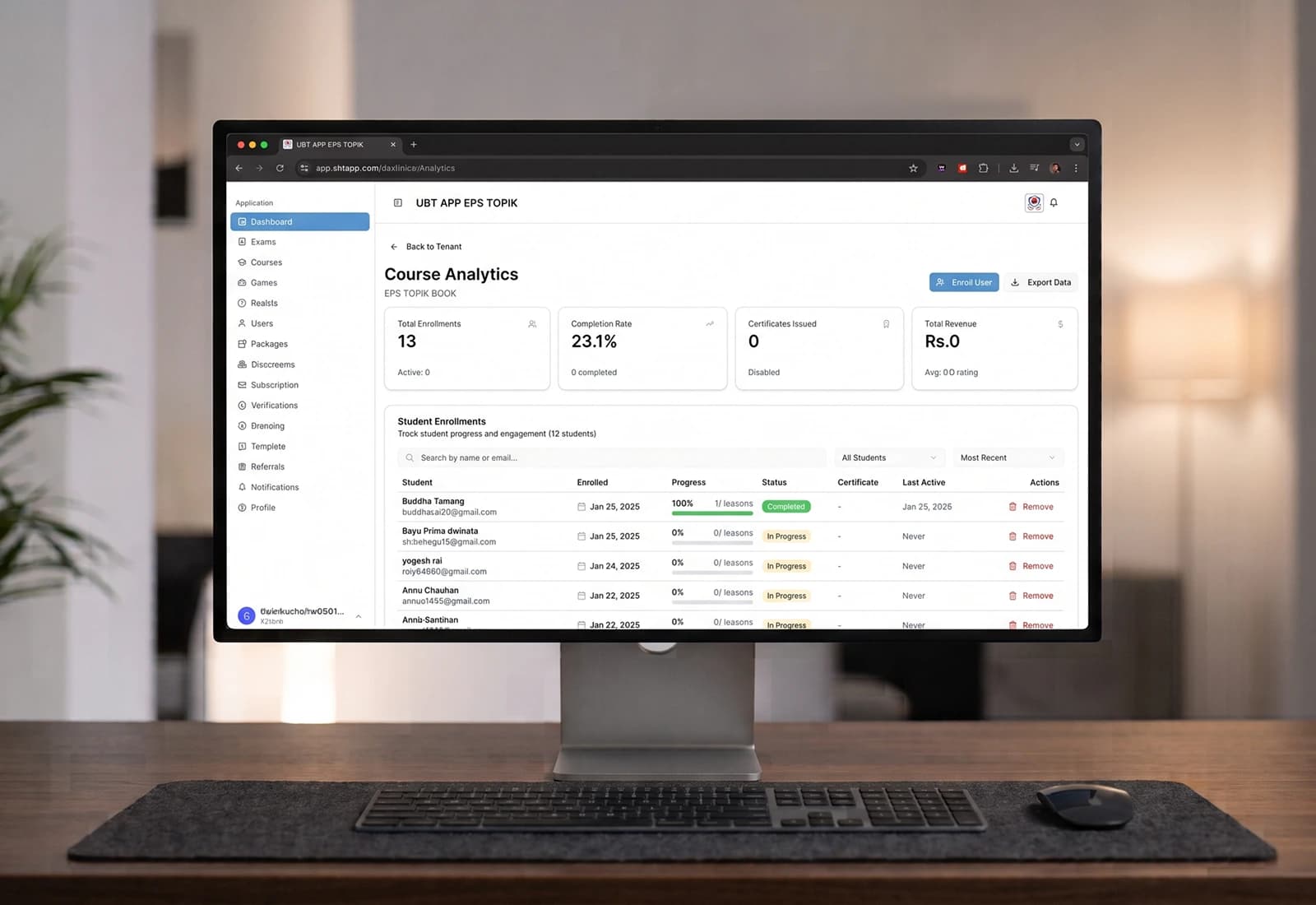 Teaching: UBTApp screenshot